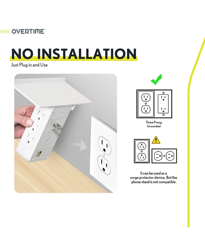 Overtime Outlet Shelf Charging Station 3 Usb Ports