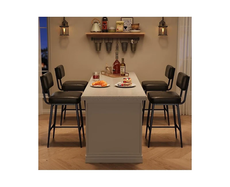homfan 2 Set of Faux Leather Counter Height Bar Stools with Backrest, Modern Upholstered Chairs with Metal Legs for Kitchen Island and Counter Bar