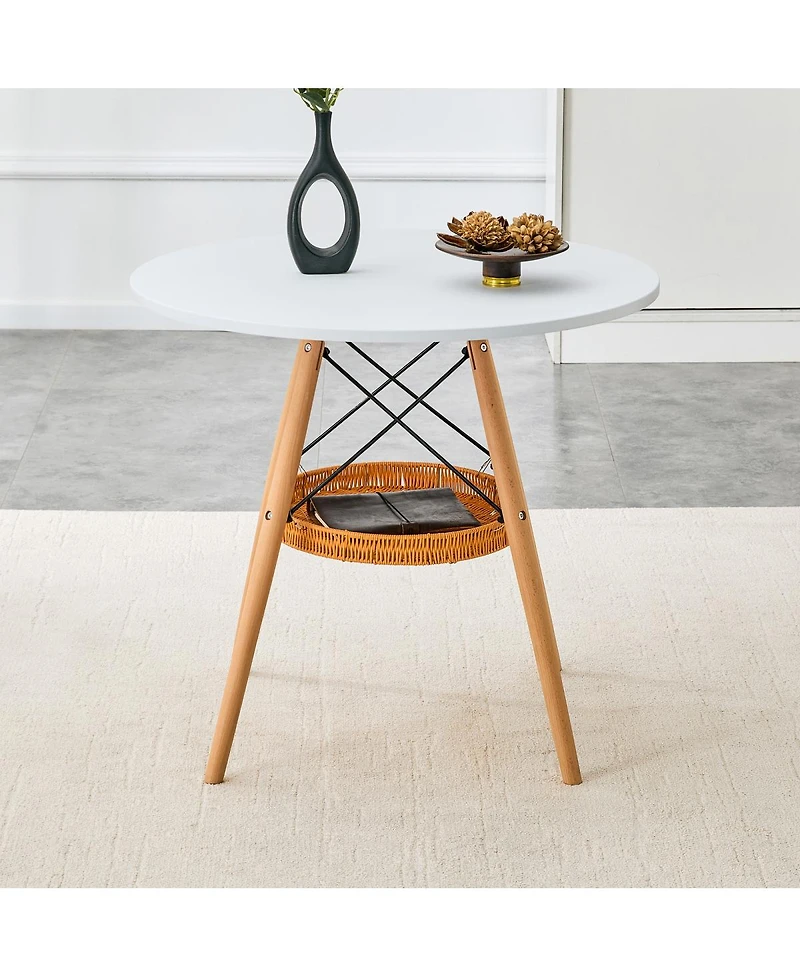 Streamdale Furniture 31.5" Circular Dining Table with Woven Storage Basket and Wood Legs