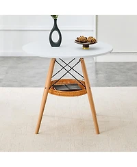 Streamdale Furniture 31.5" Circular Dining Table with Woven Storage Basket and Wood Legs