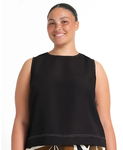 Estelle Women's Shae Linen Contrast Crew Tank Top
