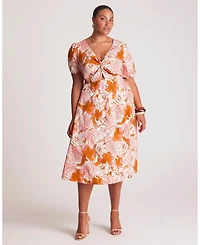 Estelle Women's Amira Cotton Twist-Front Fit Flare Midi Dress