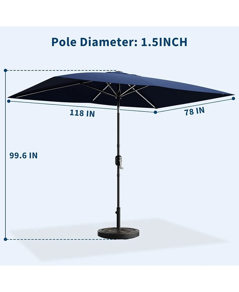 Xo Rectangular Patio Umbrella with Crank Lift, Outdoor Market Table Umbrella with Vented Canopy, 6-Rib Steel Frame Uv-Resistant Shade