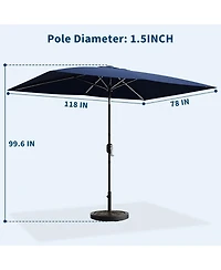 Xo Rectangular Patio Umbrella with Crank Lift, Outdoor Market Table Umbrella with Vented Canopy, 6-Rib Steel Frame Uv-Resistant Shade