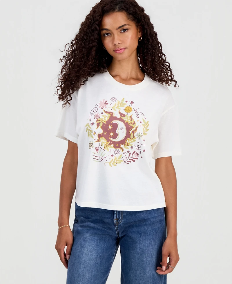 Rebellious One Juniors' Moon Flower Graphic Print T-Shirt