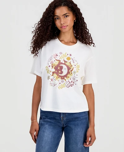 Rebellious One Juniors' Moon Flower Graphic Print T-Shirt