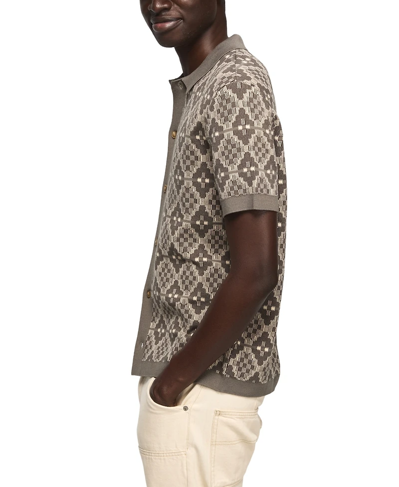 Lucky Brand Men's Jacquard Spread Collar Sweater
