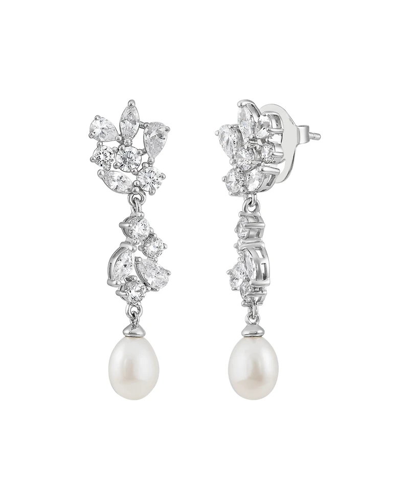 Arabella Cultured Freshwater Pearl (9 x 7mm) & White Cubic Zirconia (5-1/2 ct. t.w.) Drop Earrings in Sterling Silver