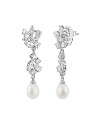 Arabella Cultured Freshwater Pearl (9 x 7mm) & White Cubic Zirconia (5-1/2 ct. t.w.) Drop Earrings in Sterling Silver