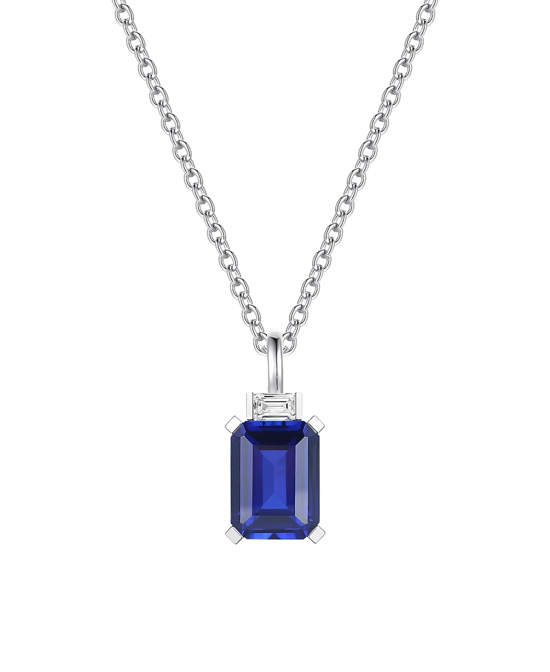 Macy's Lab-Grown Sapphire (1-3/4 ct. t.w.) & Lab-Grown White Sapphire (1/10 ct. t.w.) Pendant Necklace in Sterling Silver