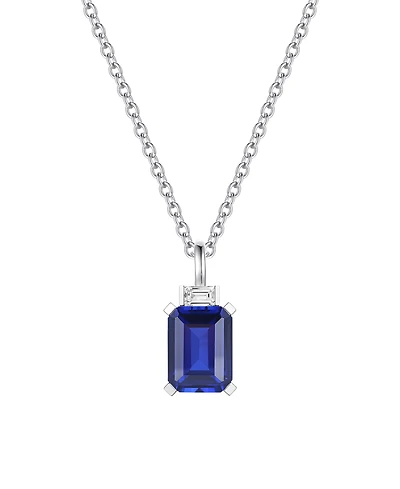Macy's Lab-Grown Sapphire (1-3/4 ct. t.w.) & Lab-Grown White Sapphire (1/10 ct. t.w.) Pendant Necklace in Sterling Silver