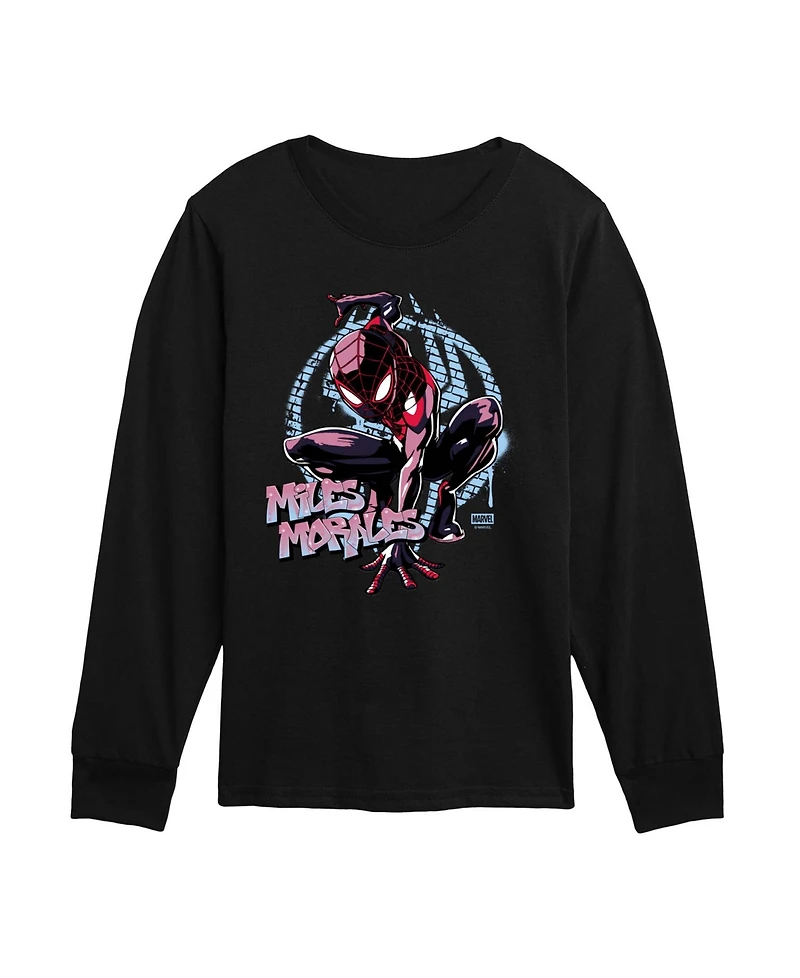 Marvel Boys' 8-20 Spider-Man Miles Spraypaint Long-Sleeve Graphic T-Shirt