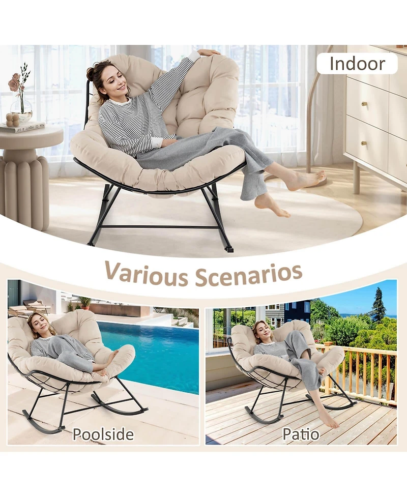 Costway Indoor Outdoor Rocking Chair, Oversized Egg Papasan Chair with Padded Cushion