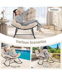 Costway Indoor Outdoor Rocking Chair, Oversized Egg Papasan Chair with Padded Cushion