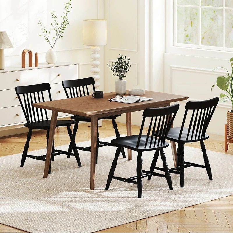 Costway Windsor Dining Chairs with Turned Legs Curved Spindle Back for Living Room