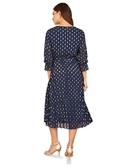 Yumi Women's Foil Printed Pleated Wrap Midi Dress