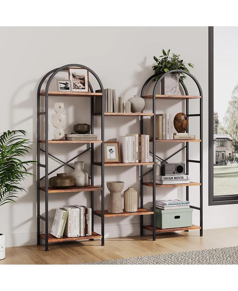 gaomon 4-Tier 63 Inch Industrial Arched Triple Column Bookshelf, Storage Rack for Living Room, Bedroom, Home Office