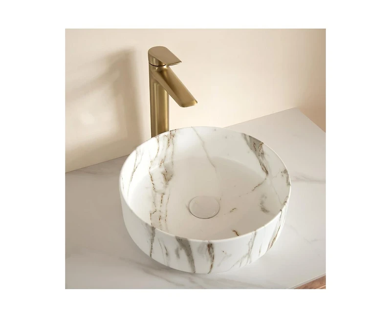 Casainc Round Vessel Bathroom Sink Ceramic Basin Stone Pattern Finish Countertop