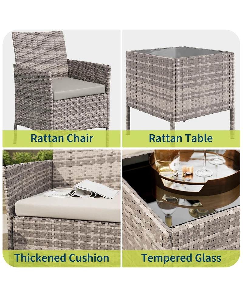 gaomon 3-Piece Outdoor Furniture Set, Pe Rattan, All-Weather Patio Set for Garden Backyard Porch