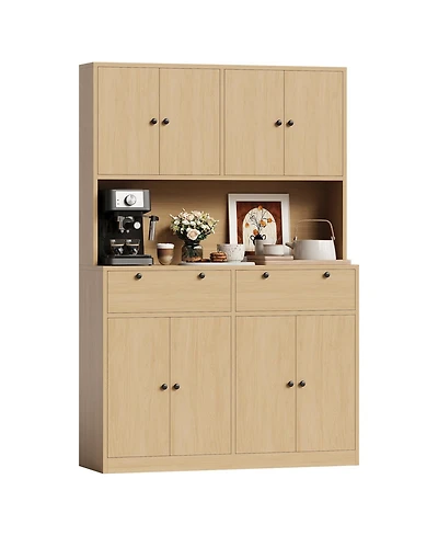 gaomon Tall Kitchen Pantry Cabinet with Charging Station, 8 Doors, 2 Drawers, for and Dining Room