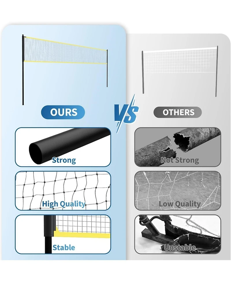 Xo Adjustable Volleyball Net System 12-32 Ft, Portable Volleyball Net Set with Poles, Easy Setup for Beach Backyard Court