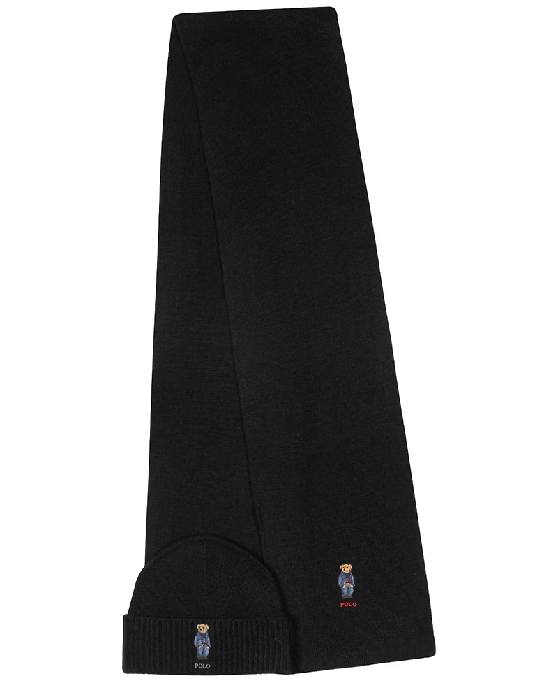 Polo Ralph Lauren Men's Denim Bear Beanie and Scarf, 2-Piece Set