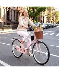 Gymax 26-Inch Beach Cruiser Bike with Adjustable Seat Woven Basket and Rear Rack for City