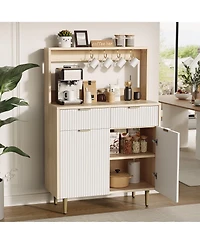 homfan Fluted Sideboard Buffet Cabinet with Storage, Modern Coffee Bar Unit Adjustable Shelves and 2 Drawers for Indoor Spaces