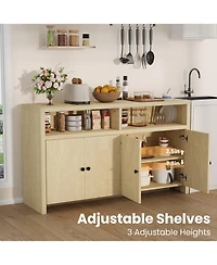 homfan Farmhouse Buffet Sideboard with Storage, 55 Inch Cabinet 4 Doors and Adjustable Shelves, Multi-Purpose Coffee Bar