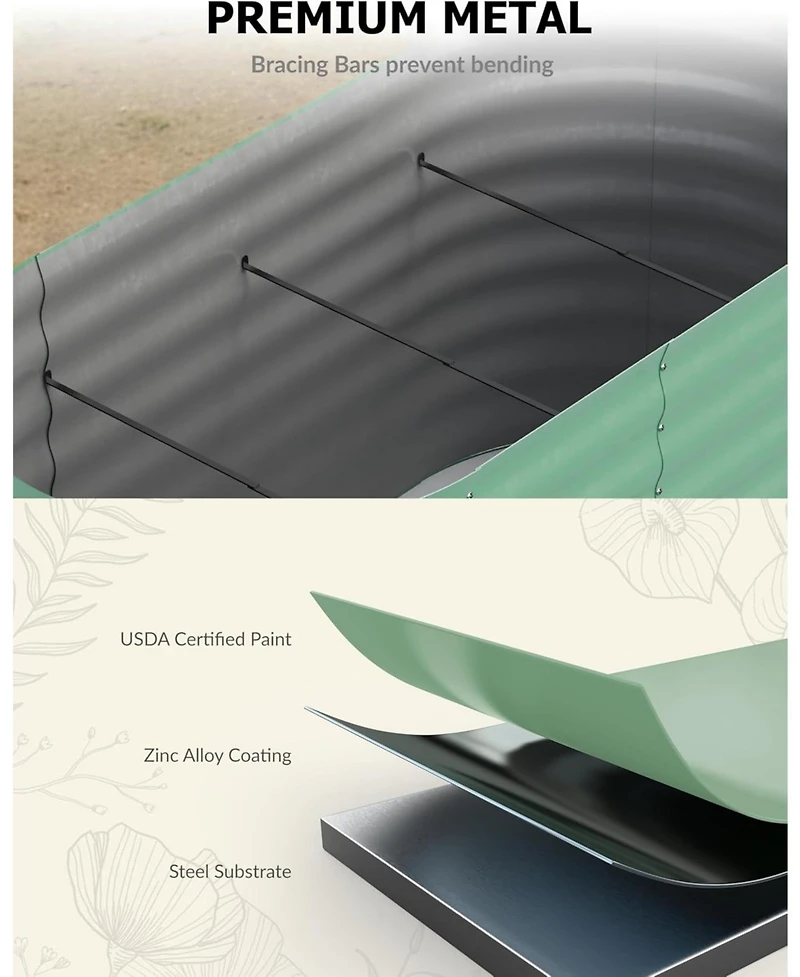 Xo 8x4x1.5FT Oval Raised Garden Bed, 0.6mm Galvanized Steel Planter Box, Weatherproof Outdoor Garden Bed for Vegetables Herbs Flowers