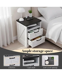 homfan Farmhouse Nightstand with Charging Station, 2-Drawer End Table with Usb Ports and Outlets for Bedroom, Living Room, or Office