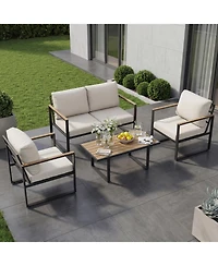 homfan Outdoor Patio Conversation Set with Coffee Table Thick Washable Cushions and Deep Seating for Garden or Deck