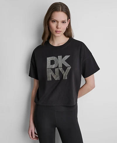 Dkny Sport Women's Ombre Rhinestone Logo Crewneck T-Shirt