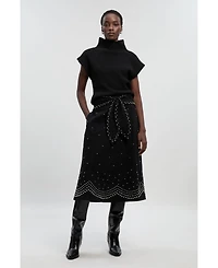 Karen Millen Women's Studded Tie Belt Midi Skirt
