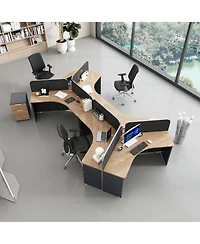 Logicfox 3 Person Office Cubicle Desk Workstation with Drawers and Built-in Power Outlets, Adjustable Wall Partitions