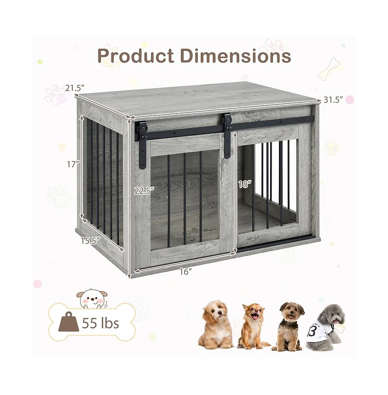 Ruie Heavy Duty Dog Crate Furniture with Sliding Barn Door and Tabletop