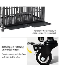 6thdruple Heavy Duty Dog House Crate Large Black Metal Kennel with Roof Door Lockable Wheels