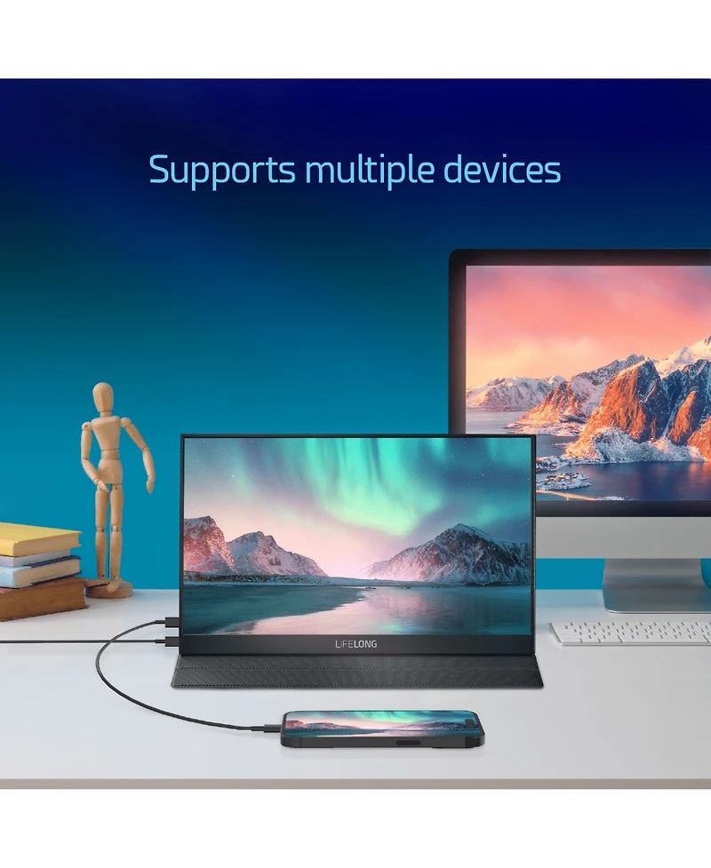Lifelong 15.6 Portable Monitor G70 1080P Full Hd Ips Usb-c Hdmi Ultra Slim Lightweight Travel Display Hdr Second Screen