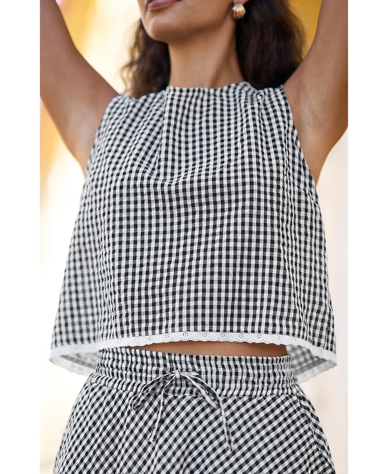 Yumi Women's Gingham Cotton Midi Skirt