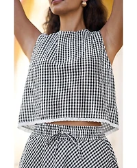 Yumi Women's Gingham Cotton Midi Skirt