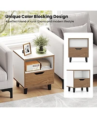 Gymax Nightstand Mid Century Modern Bedside Table with Drawer Open storage Shelf