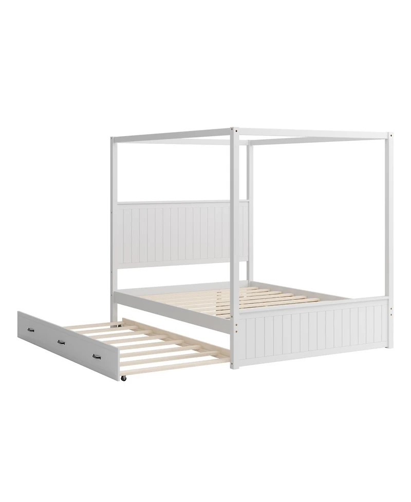 Streamdale Furniture Queen Canopy Platform Bed with Trundle and 3 Storage Drawers
