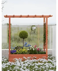 Xo 43"x17"x45" Elevated Garden Bed with Trellis, Wooden Planter Box with Roof for Climbing Plants Flowers, Outdoor Patio Garden