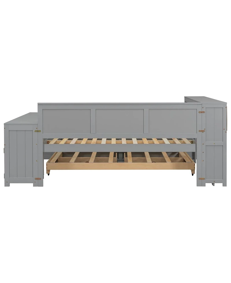 Streamdale Furniture Full Size Daybed with Storage, Trundle, Desk, Charging Station and Led