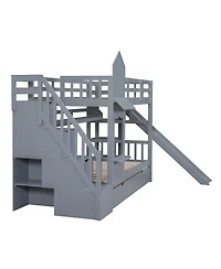 Streamdale Furniture Castle Bunk Bed With Slide, 2 Drawers, 3 Shelves