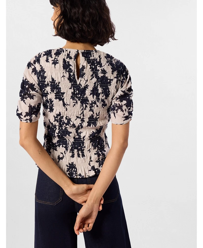 Whistles Women's Smocked Floral Ruffle Hem Peplum Blouse