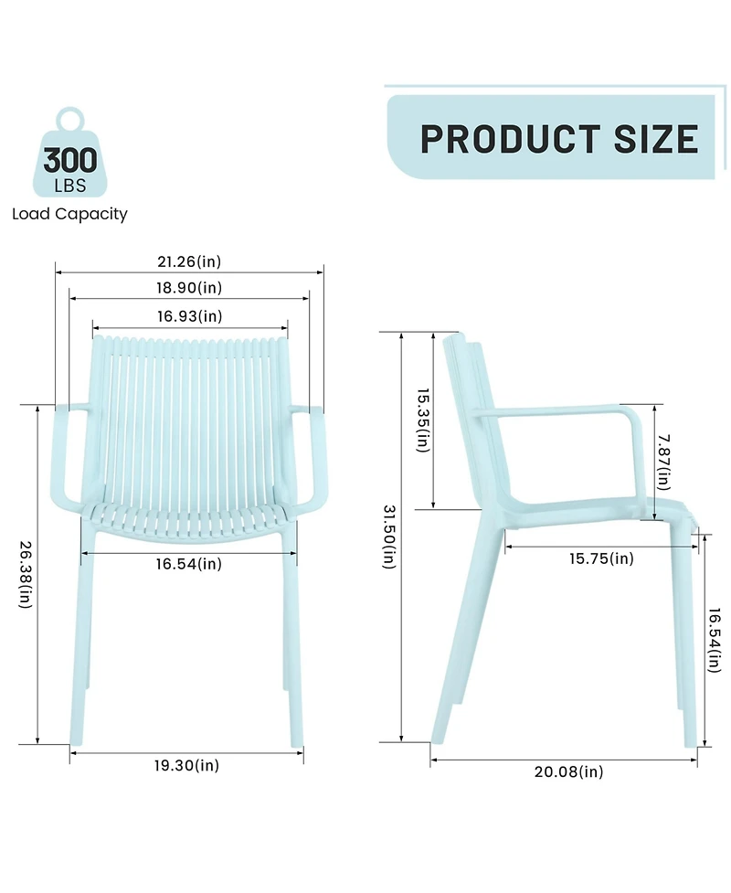 Mondawe 5-Piece Outdoor Dining Set – Square Folding Table with 4 Stackable Pp Armchair