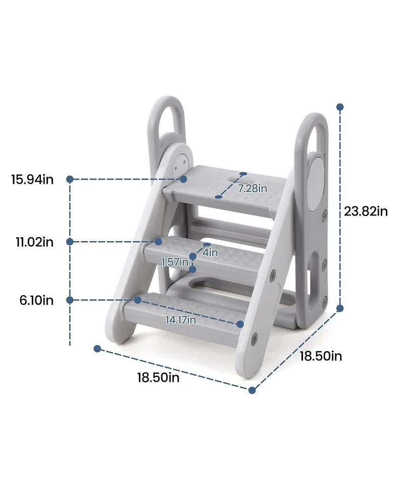 gaomon Collapsible 3-Step Toddler Step Stool with Handles - Adjustable Non-Slip Kids Counter Assistant Ladder