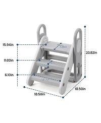 gaomon Collapsible 3-Step Toddler Step Stool with Handles - Adjustable Non-Slip Kids Counter Assistant Ladder