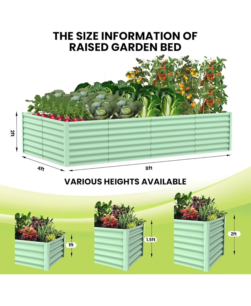 Xo 8x4x2FT Galvanized Raised Garden Bed, Large Metal Planter Box for Vegetables, Flowers and Herbs Rust-Resistant Outdoor Garden Bed